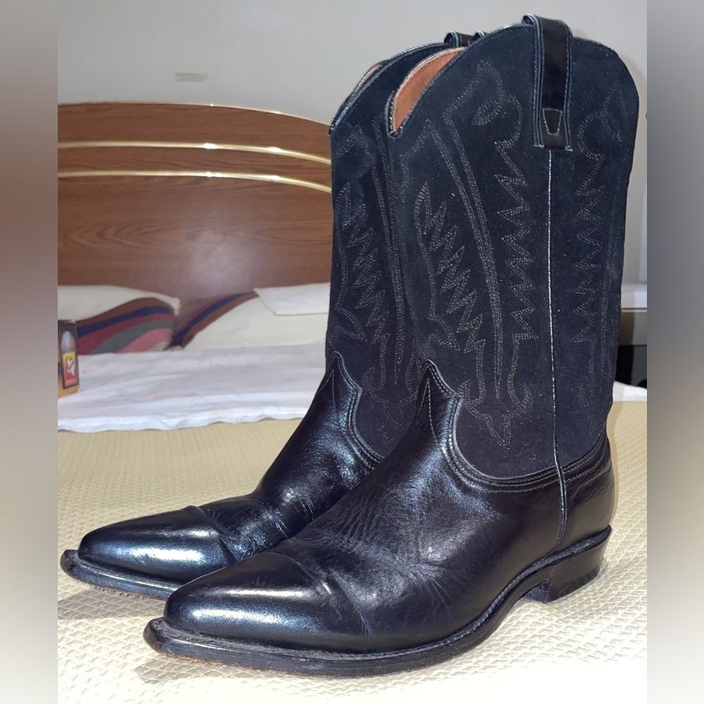 •TEXAS Brand Leather/Suede Black Boots-Style 5720-Size 9 1/2 EE-Made in the USA•